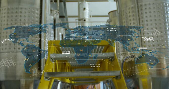 Sequence starting on yellow ladder, map fading, tilting camera revealing tanks, showing data flow