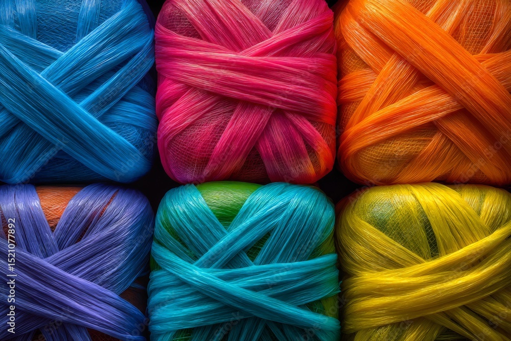 Poster colorful bundles of yarn showcase a vibrant assortment for crafting displayed on a smooth surface