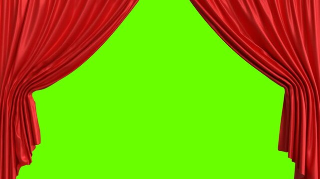 Curtains opening on a green background
