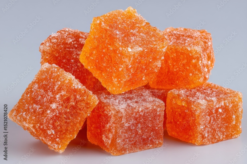 Poster Colorful orange sugar cubes arranged neatly on a flat surface create an enticing visual display of sweetness