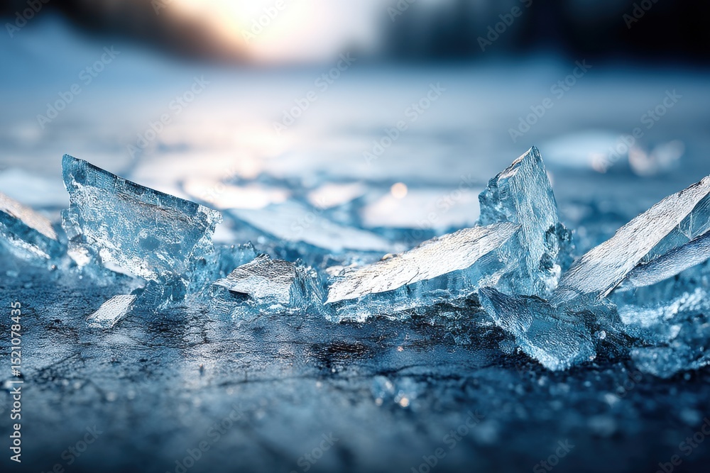Poster sharp shards of ice glittering in the sunlight, creating a mesmerizing display of frozen beauty on a