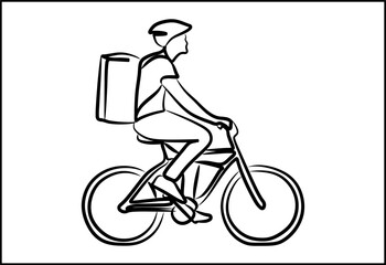 line illustration of a delivery man on a bicycle