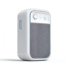 Obraz premium A sleek and modern portable air purifier in white, featuring a minimalist design, clean lines, and a textured grill for air intake on a pure white backdrop.