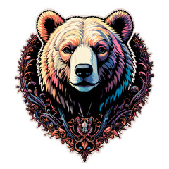 Artistic bear head illustration with ornamental design for t-shirt print