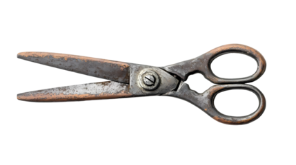 Antique Scissors Vine Metal Shears Rusty Cutting Tool isolated on transparent background