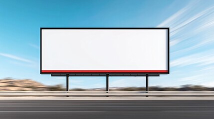 Fototapeta premium A city rooftop billboard mockup featuring an electric scooter ad with motion blur effect, empty header for model name, and bottom strip for dealer information