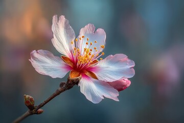 Delicate blossom of a cherry tree showcasing vivid pink and white petals in a serene spring setting