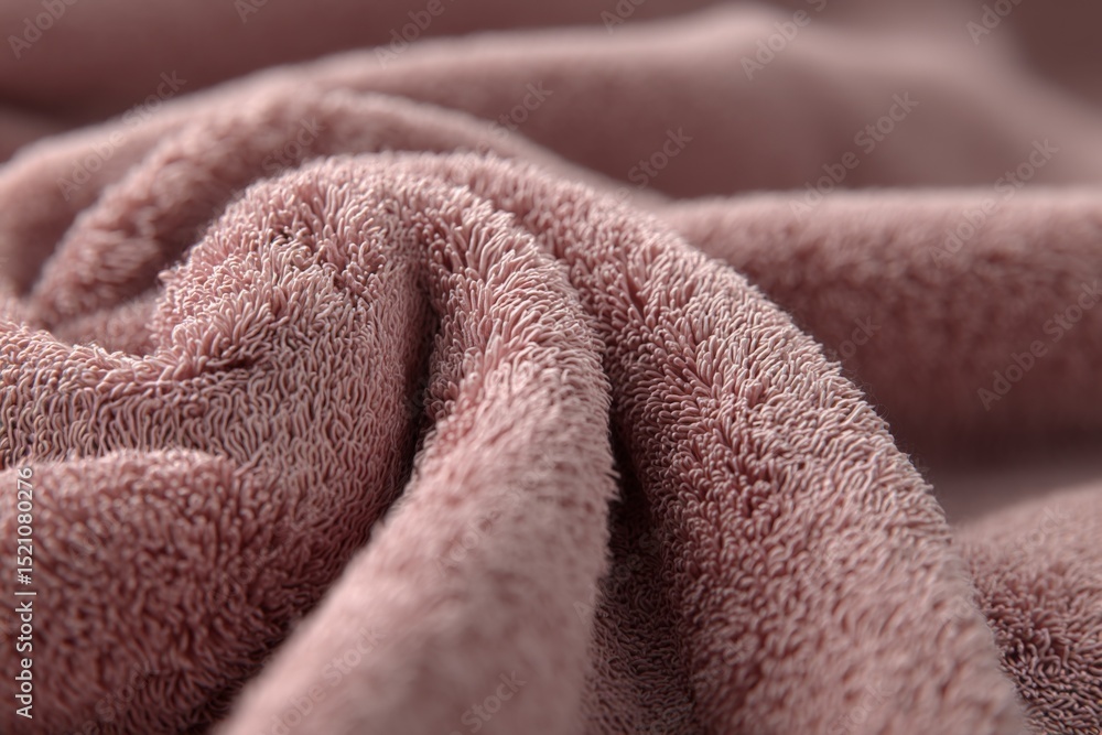 Poster Textured pink towel folded neatly showcasing softness and warmth in a cozy setting during the afternoon