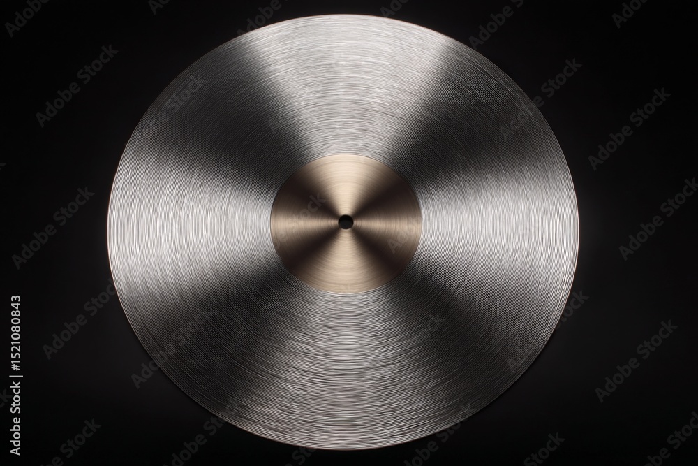 Poster polished metal surface reflects light in a striking circular design emphasizing texture and craftsma