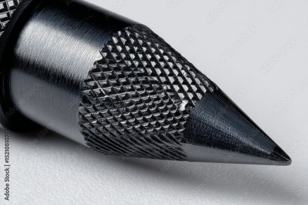 Poster Detailed close-up of a metallic pencil tip showcasing intricate texture and precision design