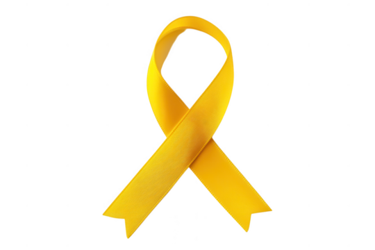 Golden yellow awareness ribbon isolated on transparent background