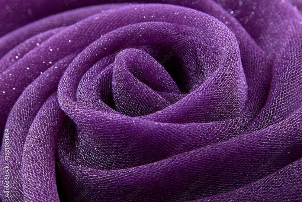 Poster delicate purple fabric arranged in a spiral resembling a rose, showcasing intricate texture and shim