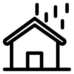 House with a roof that is falling off. The house is black and white