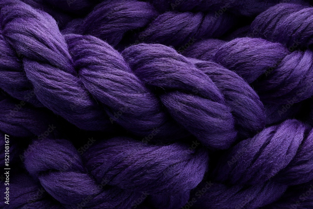 Poster deep purple fibers arranged in braided form showcasing their texture and color brilliance for textil