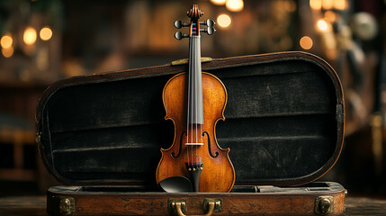 A vintage violin with a beautifully carved wooden body