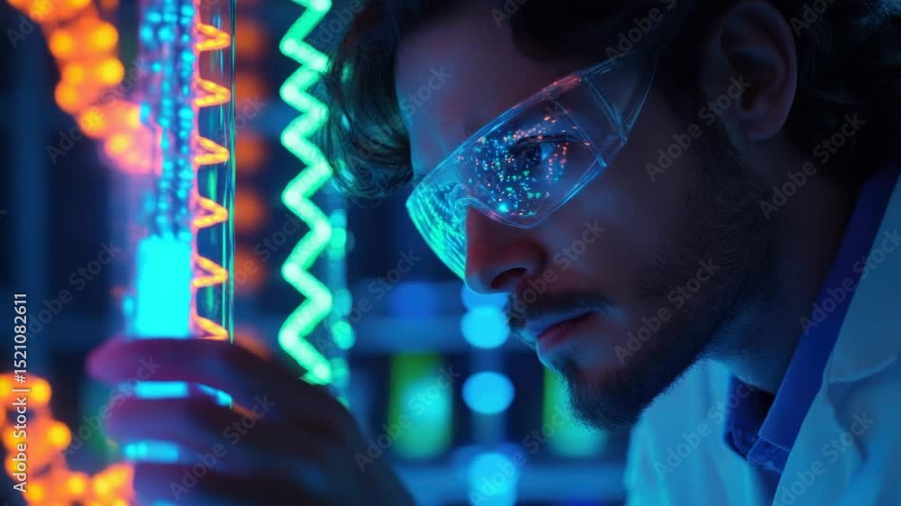 Aufkleber a scientist holds a tube while wearing a lab coat and goggles, preparing for an experiment
