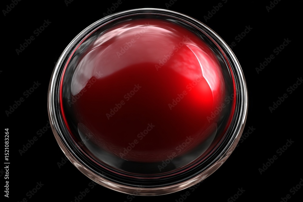 Poster bright red sphere resting in a glass bowl against a dark backdrop captured in a studio setting