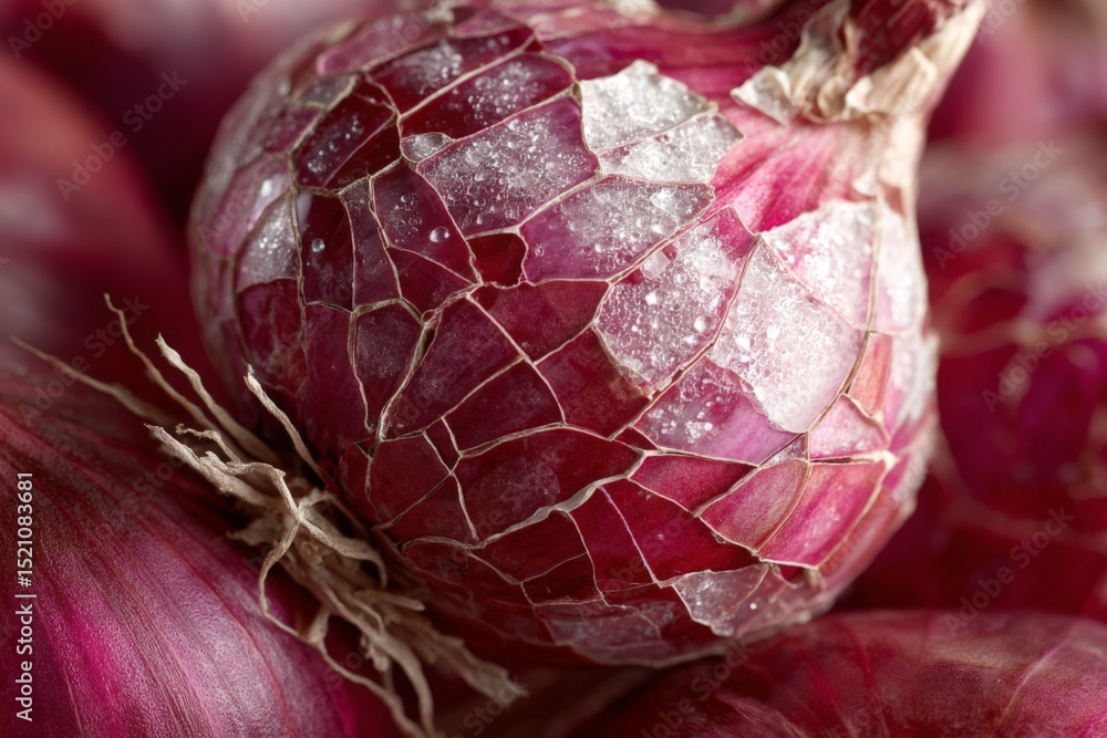 Aufkleber fresh red onions with cracked skin ready for culinary use in a rustic kitchen setting