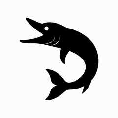 Fototapeta premium Fish pike silhouette logo. Black icon pike isolated on white background. Vector illustration side view.
