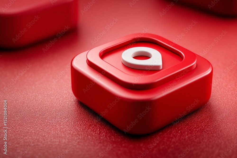 Aufkleber Red square button with a white location pin on a textured background, representing navigation or location-based services