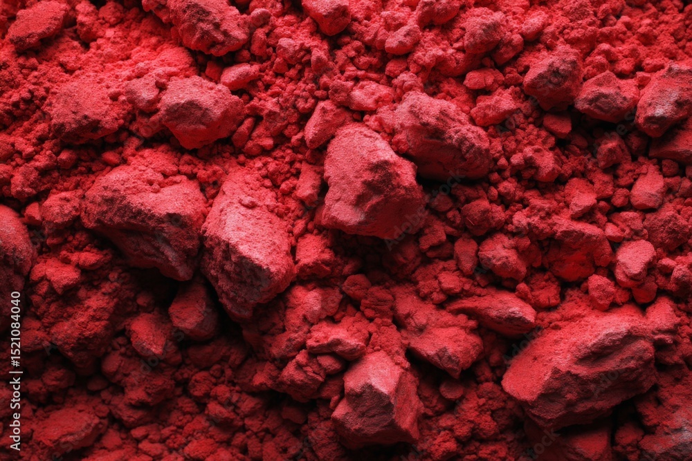 Poster vibrant red powder forms a textured surface in artistic preparation and material design