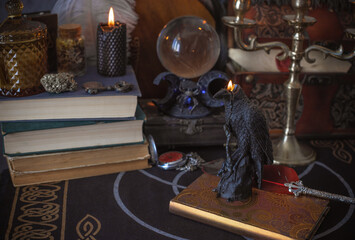 Mystical Candle Holder on Wooden Table in Enchanted Atmosphere