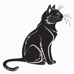 Cat Silhouette Sitting – Minimal Black Vector on White Background
