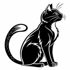 Cat Silhouette Sitting – Minimal Black Vector on White Background
