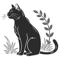 Cat Silhouette Sitting – Minimal Black Vector on White Background
