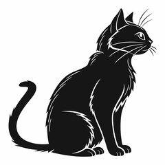 Cat Silhouette Sitting – Minimal Black Vector on White Background
