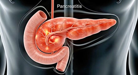 Inflamed Pancreas Organ with Pancreatitis Swelling Condition