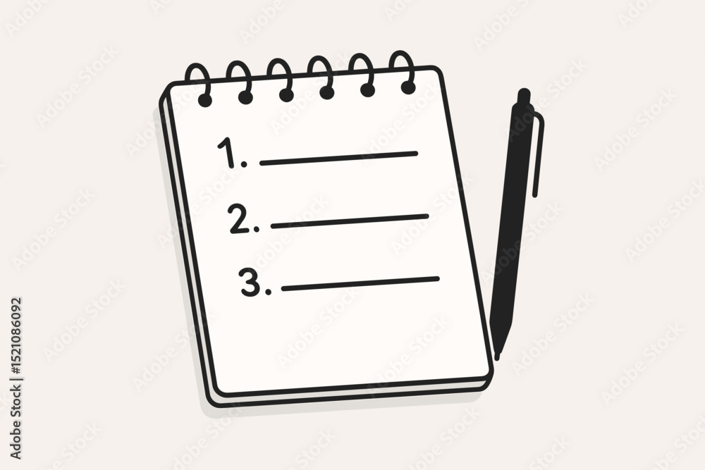 Poster minimalist task list with pen and spiral notepad. vector illustration for to-do list, checklist, pla