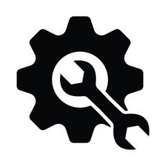 Wrench with gear icon, setting sign, Service tool symbol. Wrench and Gear cogwheel icon in trendy flat design. Vector illustration. 