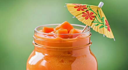 Vibrant Papaya Orange Smoothie Wide Glass Jar Mini Umbrella