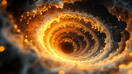 A vortex of glowing fractals expanding and swirling making an abstract background 