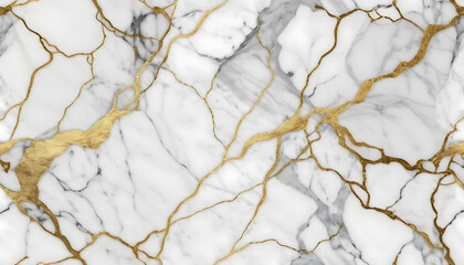 White Marble with Gold Veins: Kintsugi Style Texture