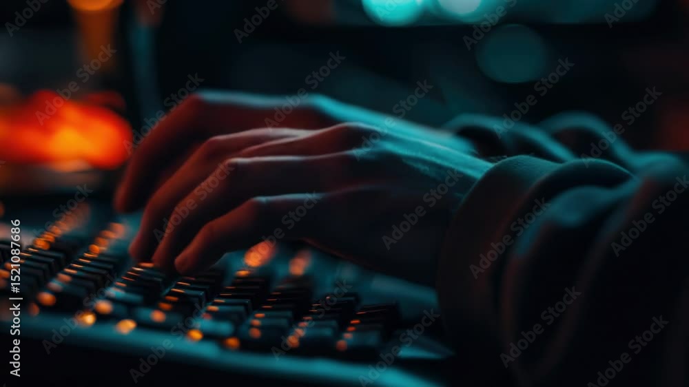 Aufkleber a close-up shot of a person typing away on their computer keyboard