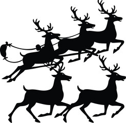 Naklejka premium Reindeer Sleigh Silhouettes – Christmas Vector EPS for Holiday Designs