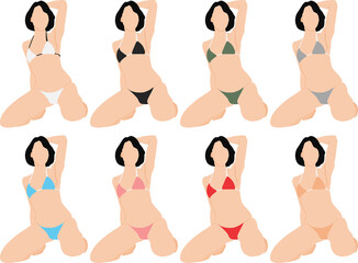 ポーズをとる水着を着た女性のイラストセット