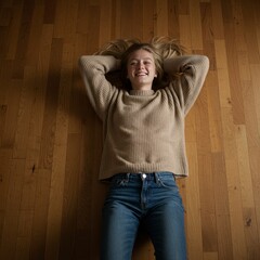 young woman lying on the floor