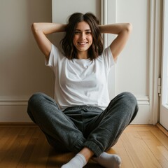 young woman sitting on the floor