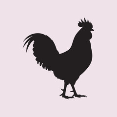 vector silhouette of a rooster on a pink background	
