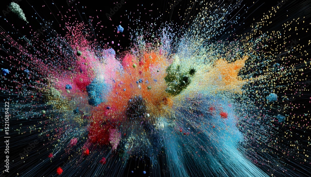 Poster colorful explosion of abstract data points.
