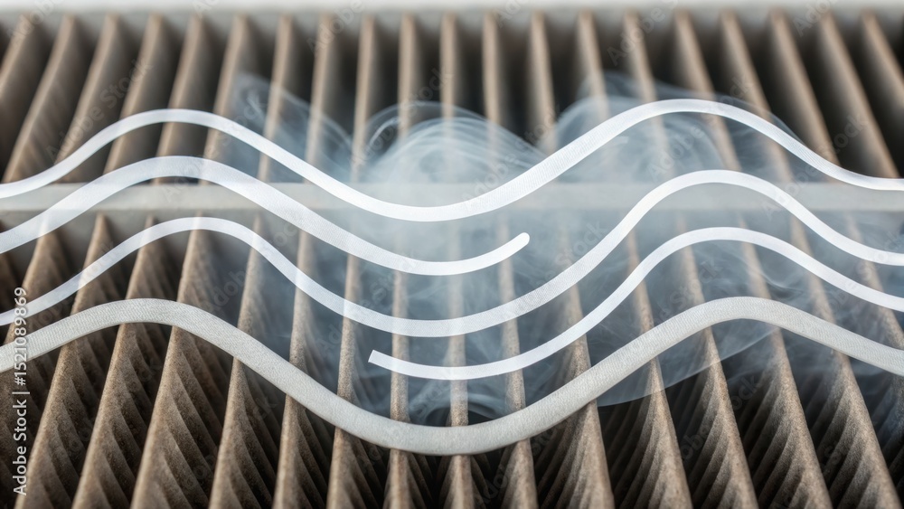 Poster furnace filter concept. air filter with wave patterns and smoke effects.