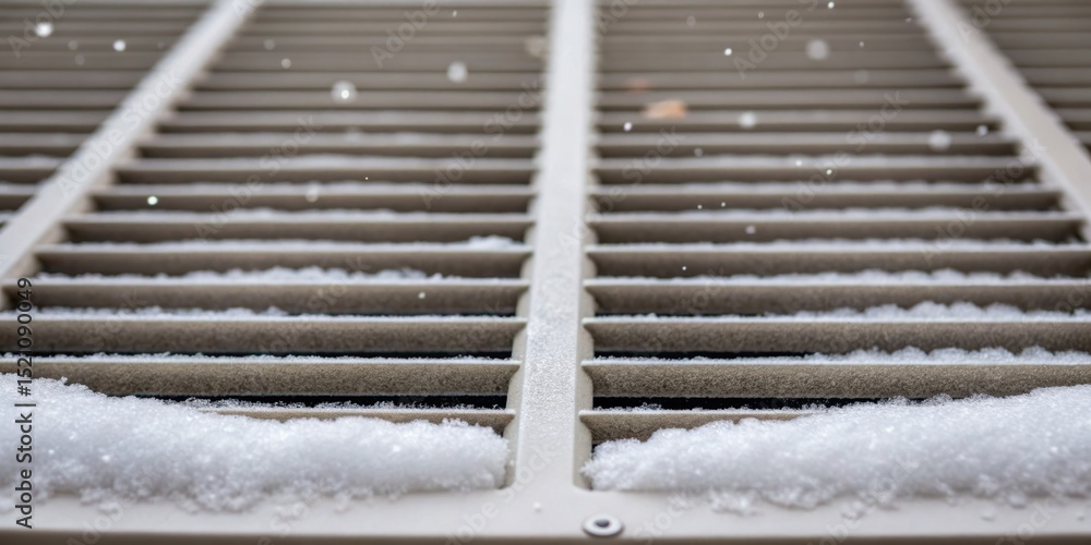 Aufkleber furnace filter concept. foam accumulating on a surface with slats, creating a textured pattern.