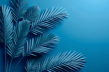 Collection of tropical leaves,foliage plant in blue color with space background