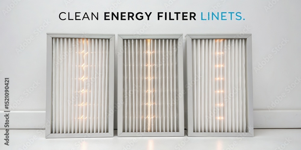 Poster furnace filter concept. clean energy filter linets displayed in a minimalist setting.