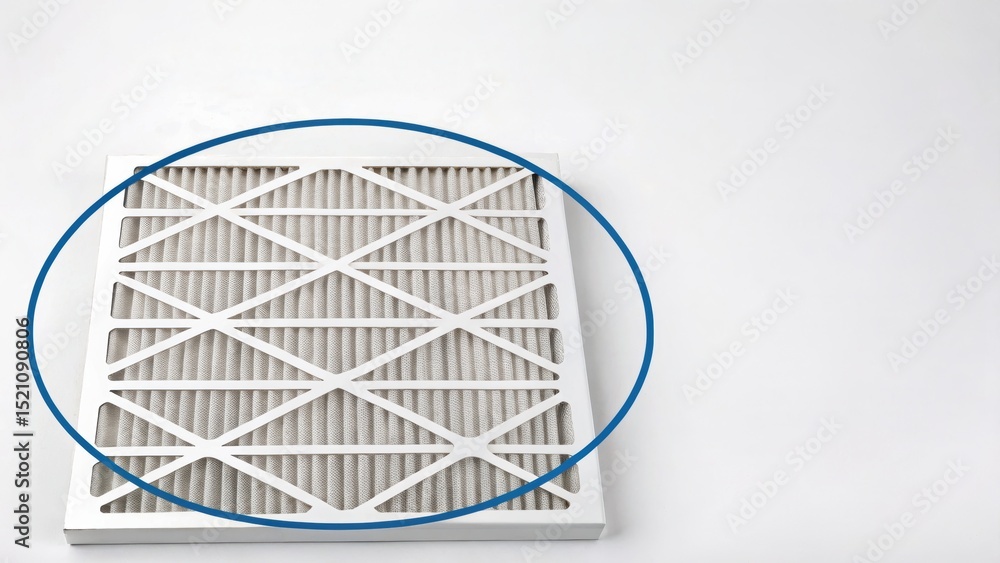 Poster furnace filter concept. air filter with a circular frame on a white background.