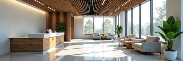 Modern dental clinic waiting area, sleek design, chair, dental clinic