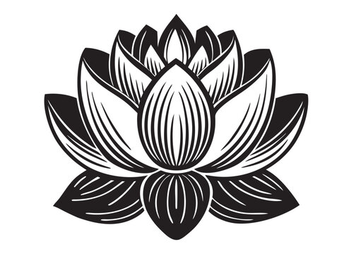 lotus flowar logo silhouette vector, nelumbo nucifera logo icon silhouette, black lotus flowar logo silhouette illustration, lotus blossoms flower vector logo silhouette design on white background 